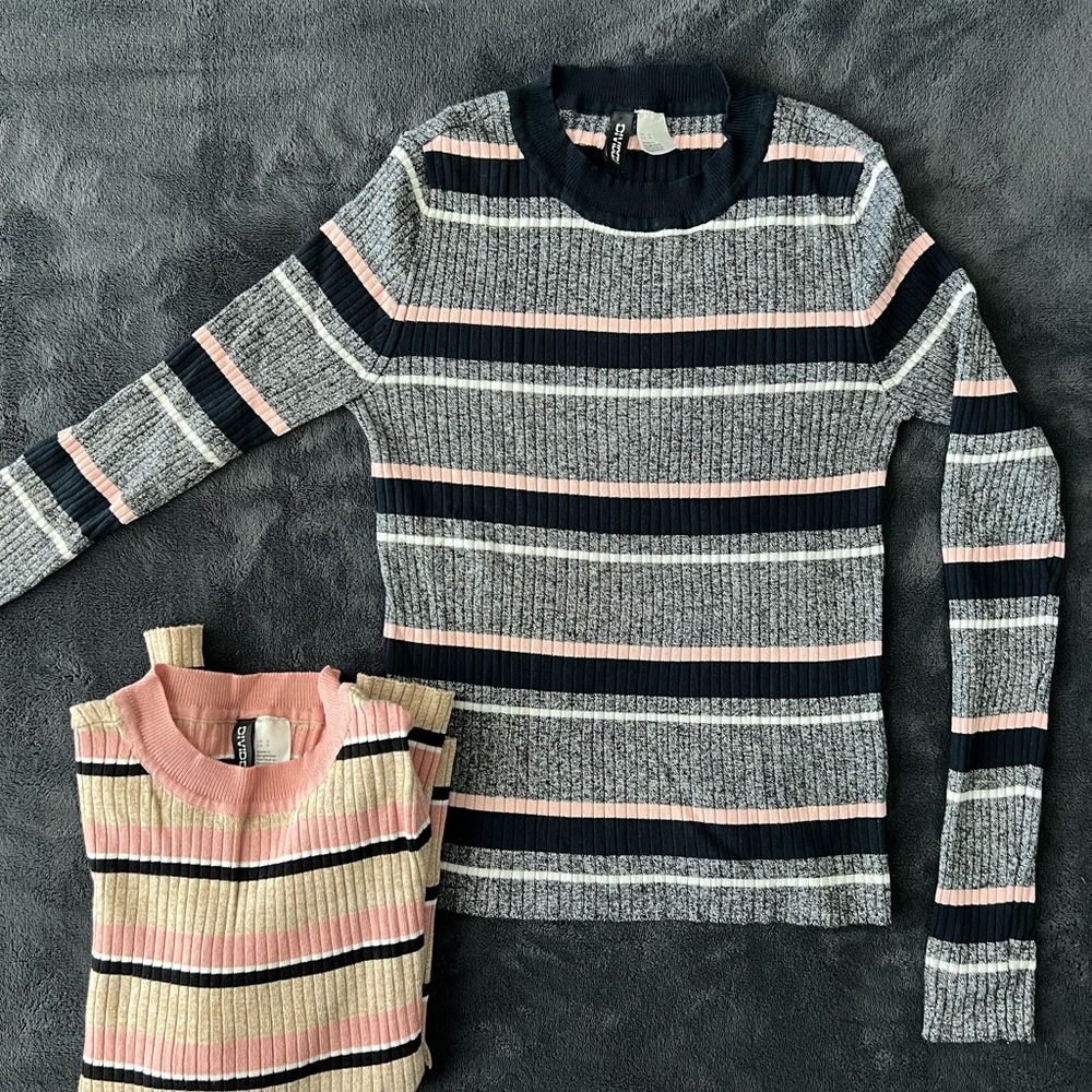 Divided H&M | long sleeve sweater top | size S | grey/pink/blue/white